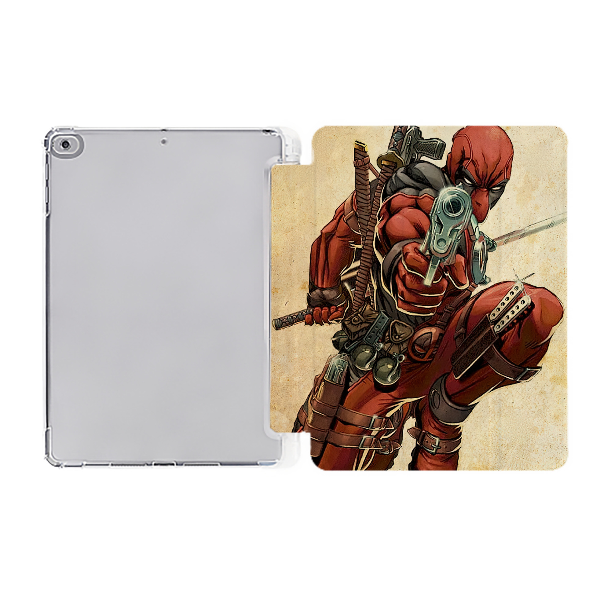 （画像用） Deadpool デッドプール IPad ケース ペン収納付き 三つ折りスタンド PUレザー×シリコン 対応機種9.5/10.5/10.9インチ